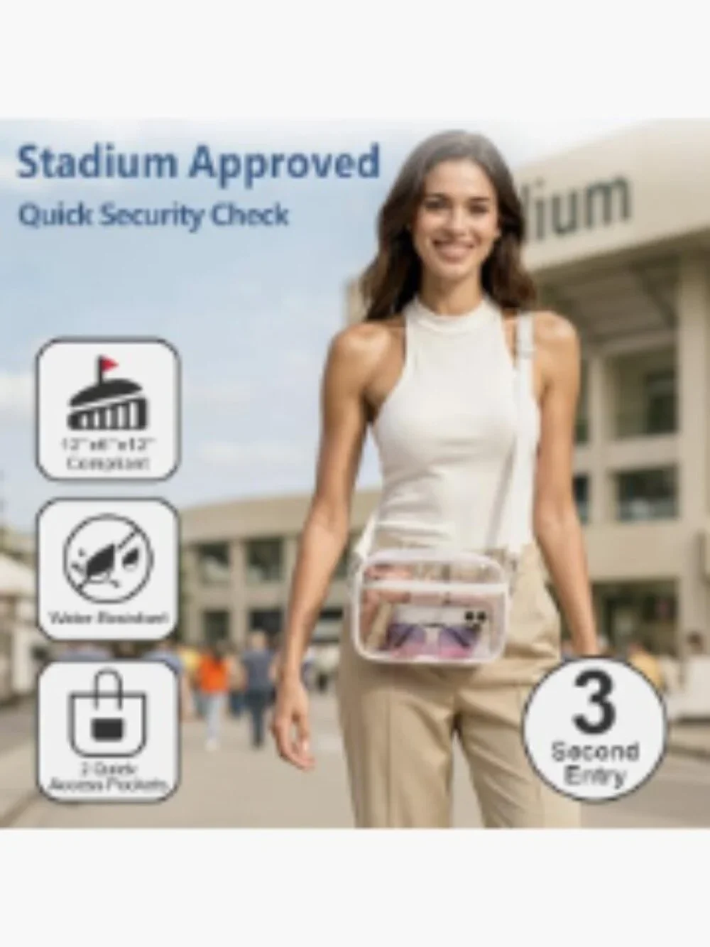 Clear Stadium Approved Crossbody Purse Adjustable Wide Strap PVC 2 Pockets